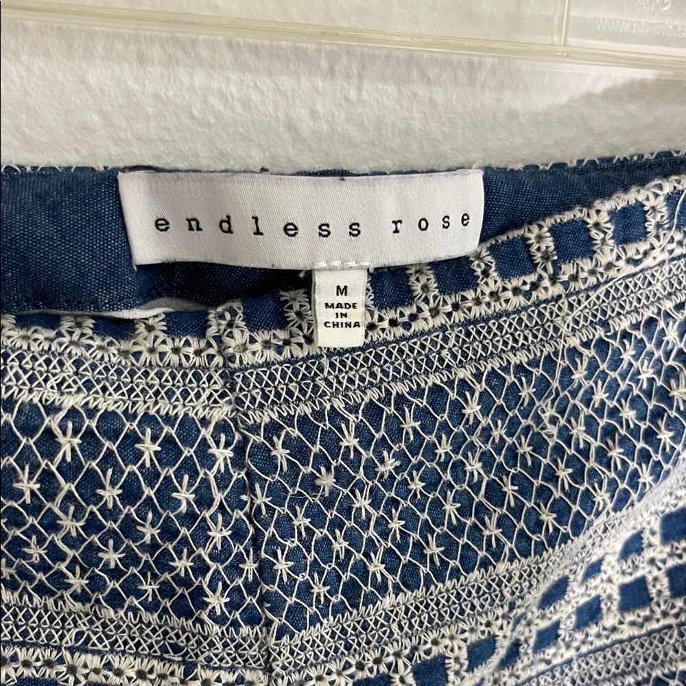 Endless Rose High Waist Blue and Cream Shorts - Picture 3 of 5